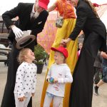 Ella and Emily Stephens having fun with The Tall Gent, Sally Stretch and High Harry.