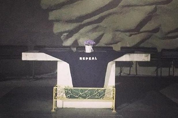 Pro-choice jumper placed on sacred altar is ‘polarising’