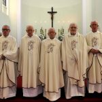 CORK: Seven Missionaries of the Sacred Heart priests, who between them have served 370 years of ministry, concelebrated a Mass of thanksgiving with MSC Provincial, Fr Joe McGee, at Sacred Heart Church, Western Road, Cork. Included are Fr Jerry Daly, Kilcrohane; Fr Sean Horgan, Kilshannig; Fr John McCarthy, Kilfinane; Fr Tim Gleeson, Glenflesk; Fr Bill Collins, Kerry; Fr Charles Conroy, Cork City and Fr Pat O’Sullivan, Glengarriff . Frs Daly and Gleeson celebrated 60 years of priesthood while the other five are Golden Jubilarians. Photo: Mike English