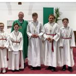 DUBLIN: Fr Frank Reburn and altar servers at the Church of the Sacred Heart, Yellow Walls Parish, Malahide at the last Mass with the Family Mass group before the summer holidays. Photo: Harry Reynolds