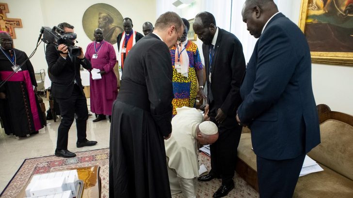 Pope literally begs for peace in South Sudan