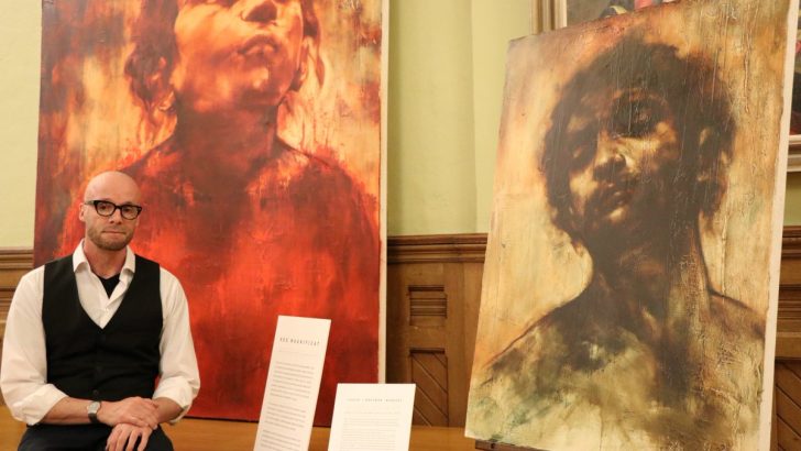 Irish Monk showcases his painting of Mary in Canada