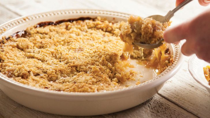 A summer twist on a classic rhubarb crumble