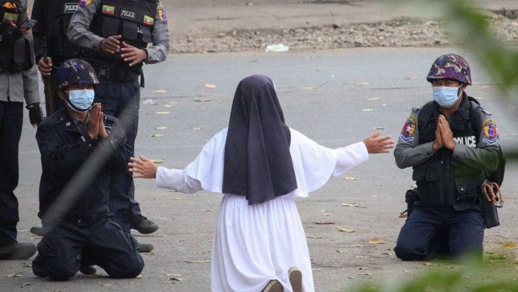 Nun begs police not to shoot Myanmar protesters