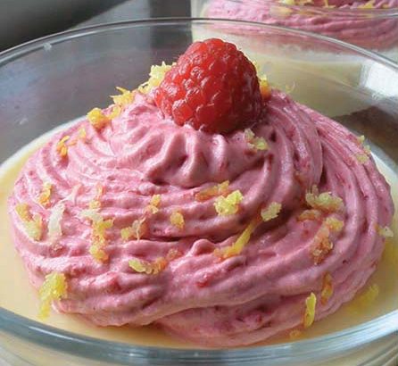 Lemon posset with raspberry cream