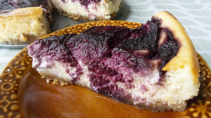 A decadent blackberry swirl cheesecake