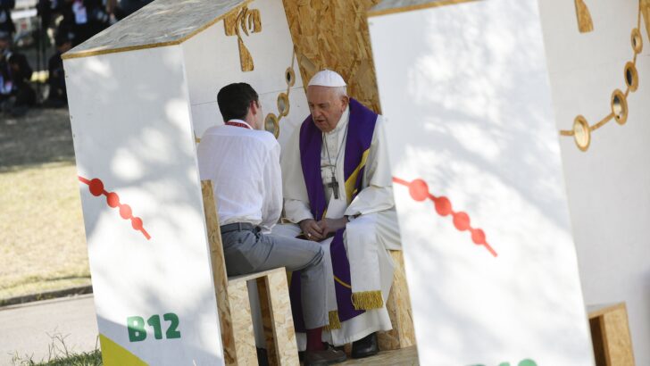 Pope hears young people’s confessions in ‘Reconciliation Park’