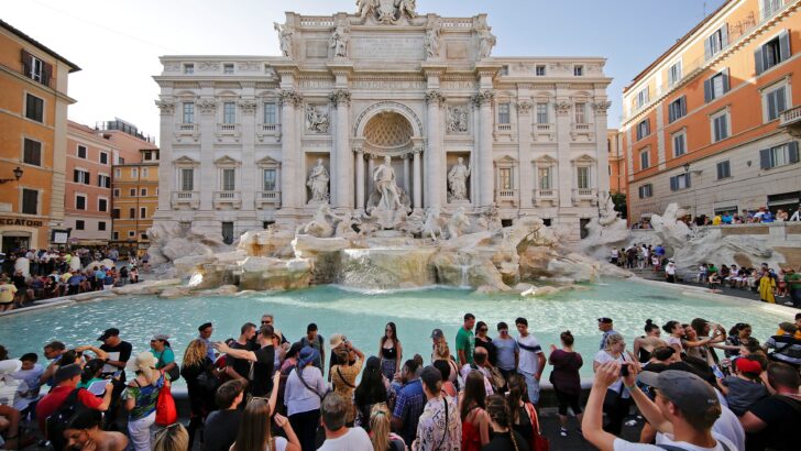 Empty Trevi Fountain with ‘paddling pool’ for coin toss